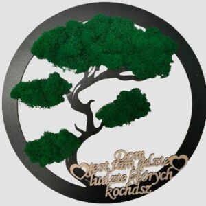 Drzewko bonsai z chrobotkiem - drewniana dekoracja na ścianę - czarny HDF