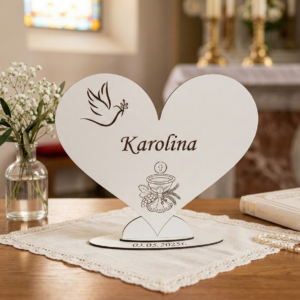 Serce Grawerowane z Białej Płyty – pamiątka Pierwszej Komunii Świętej