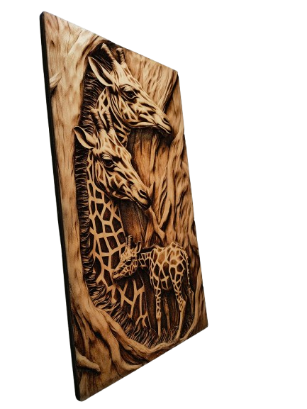 Żyrafy - wypalane w drewnie - artystyczna dekoracja ścienna - obrazek 2