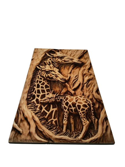 Żyrafy - wypalane w drewnie - artystyczna dekoracja ścienna - obrazek 3