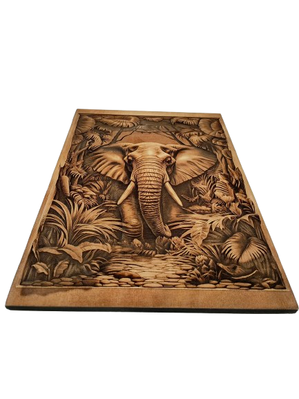 Słoń - wypalany w drewnie - unikalna dekoracja ścienna - obrazek 2