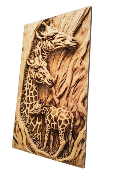 Żyrafy - wypalane w drewnie - artystyczna dekoracja ścienna - obrazek 4