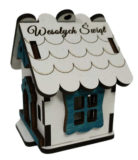 Domek bożonarodzeniowy - drewniana dekoracja - wypalane w drewnie