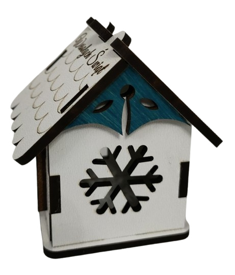 Domek bożonarodzeniowy - drewniana dekoracja - wypalane w drewnie - obrazek 2