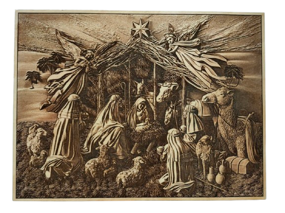 Szopka Bożonarodzeniowa - obraz wypalany w drewnie - magia świąt w naturalnym wydaniu