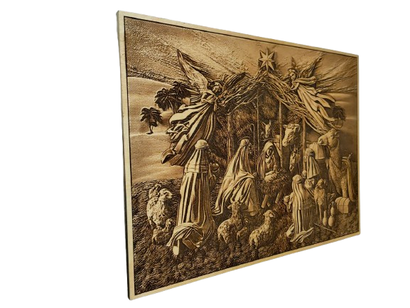 Szopka Bożonarodzeniowa - obraz wypalany w drewnie - magia świąt w naturalnym wydaniu - obrazek 3