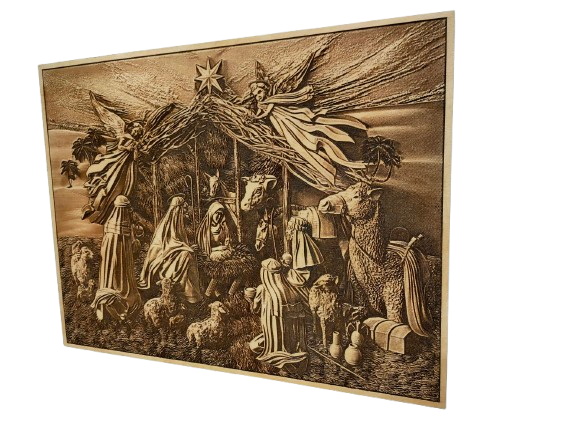 Szopka Bożonarodzeniowa - obraz wypalany w drewnie - magia świąt w naturalnym wydaniu - obrazek 2