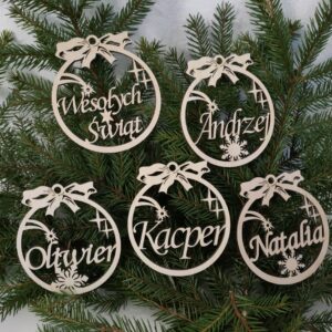 Bombka z imieniem - drewniana dekoracja - wypalane w drewnie