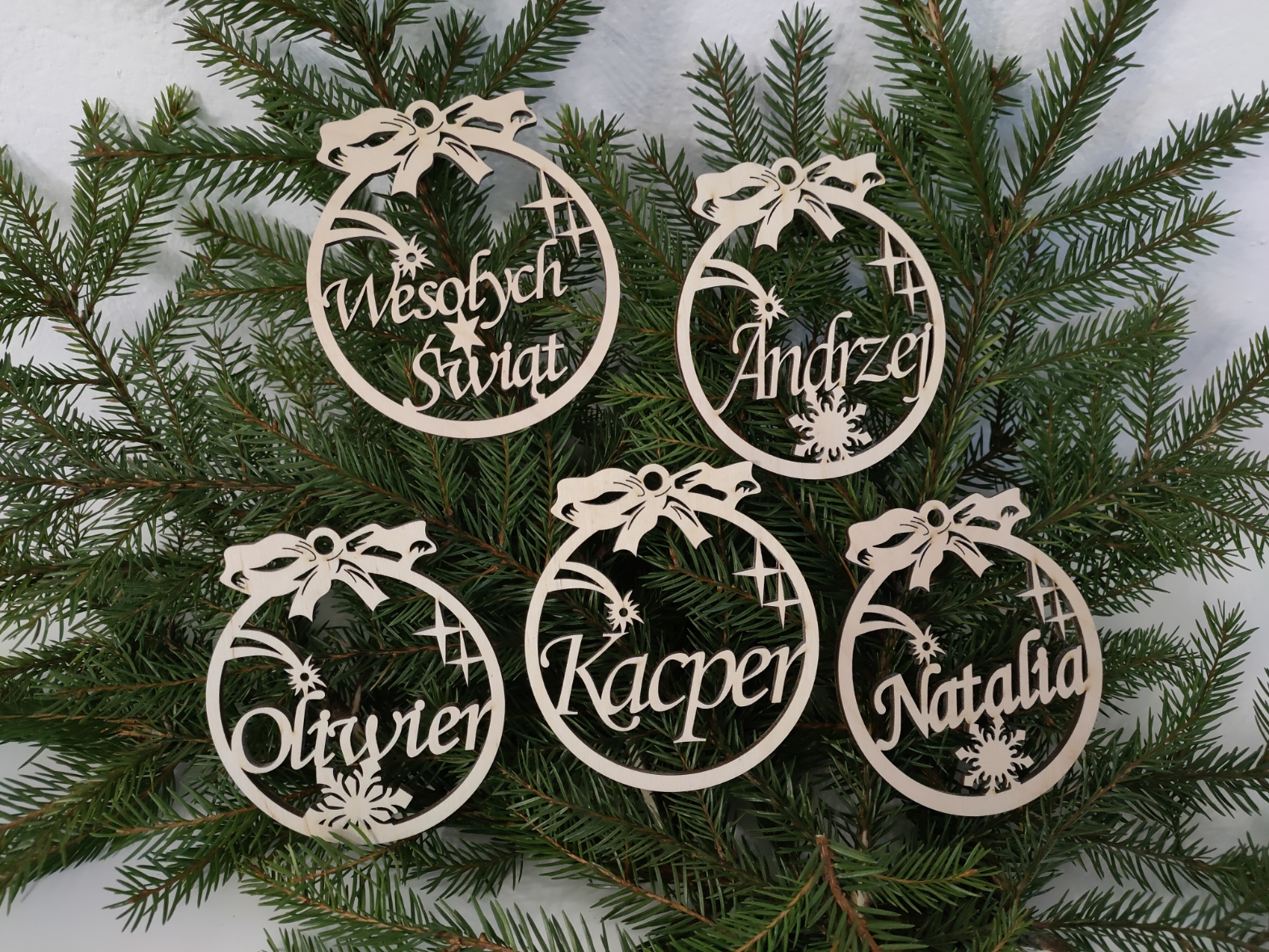 Bombka z imieniem - drewniana dekoracja - wypalane w drewnie