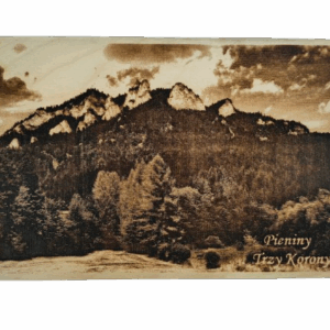 Trzy Korony - pamiątka regionalna - obraz wypalany w drewnie