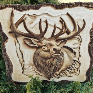 Jeleń 3D - obraz wypalany w drewnie - drewniana dekoracja ścienna