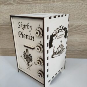 Drewniana skarbonka na szyfr - Pieniny - wypalane w drewnie