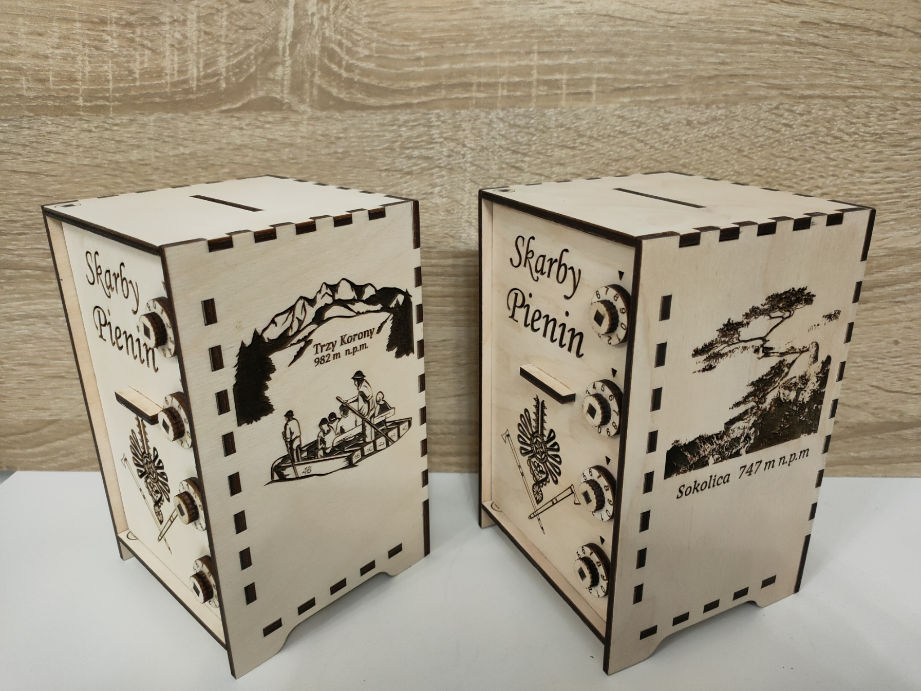 Drewniana skarbonka na szyfr - Pieniny - wypalane w drewnie - obrazek 6