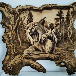 Ryś - drewniana dekoracja na ścianę - wypalane w drewnie 3D