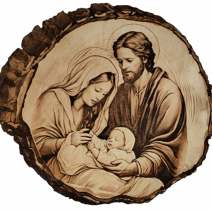 Święta Rodzina - Drewniana dekoracja na ścianę - wypalane w drewnie