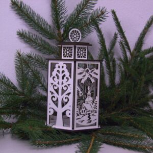 Lampion bożonarodzeniowy - biały lub naturalne drewno - świąteczna dekoracja