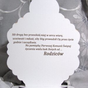 Pamiątki Pierwszej Komunii Świętej - biała płyta HDF - grawer i lustrzane detale