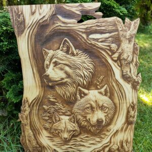 Wataha Wilków - Obraz 3D w Drewnie