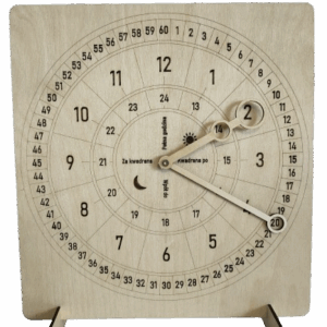 Drewniany zegar z tabliczką mnożenia - edukacyjny magnes na lodówkę