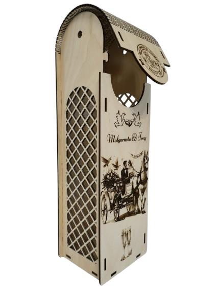 Ślubne Pudełko na alkohol - drewniana dekoracja - wypalane w drewnie - obrazek 2