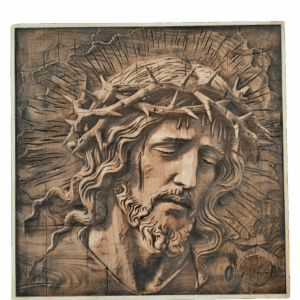 Jezus w koronie - obraz wypalany w drewnie - dekoracja z naturalnej sklejki