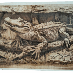 Aligator - wypalany w drewnie - drewniana ozdoba ścienna