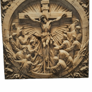 Ukrzyżowanie Jezusa - obraz wypalany w drewnie - sakralna dekoracja z naturalnego drewna