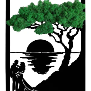 Młoda para o zachodzie słońca - drewniana dekoracja na ścianę - ażurowy obraz z chrobotkiem