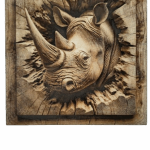 Nosorożec - obraz wypalany w drewnie - unikalna dekoracja z naturalnego materiału