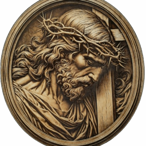 Jezus w koronie cierniowej - obraz wypalany w drewnie - sakralna dekoracja z duchowym przesłaniem