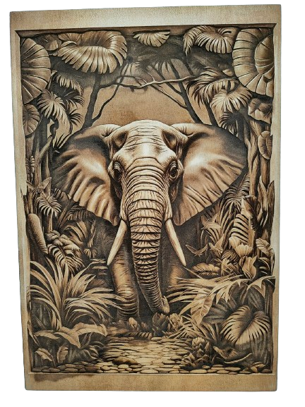 Słoń - wypalany w drewnie - unikalna dekoracja ścienna