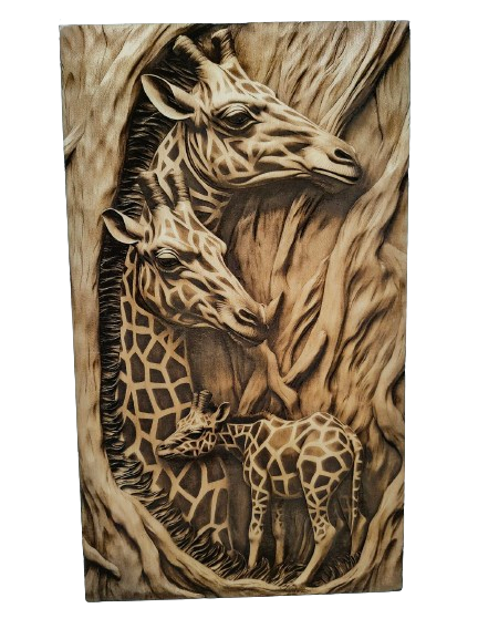 Żyrafy - wypalane w drewnie - artystyczna dekoracja ścienna