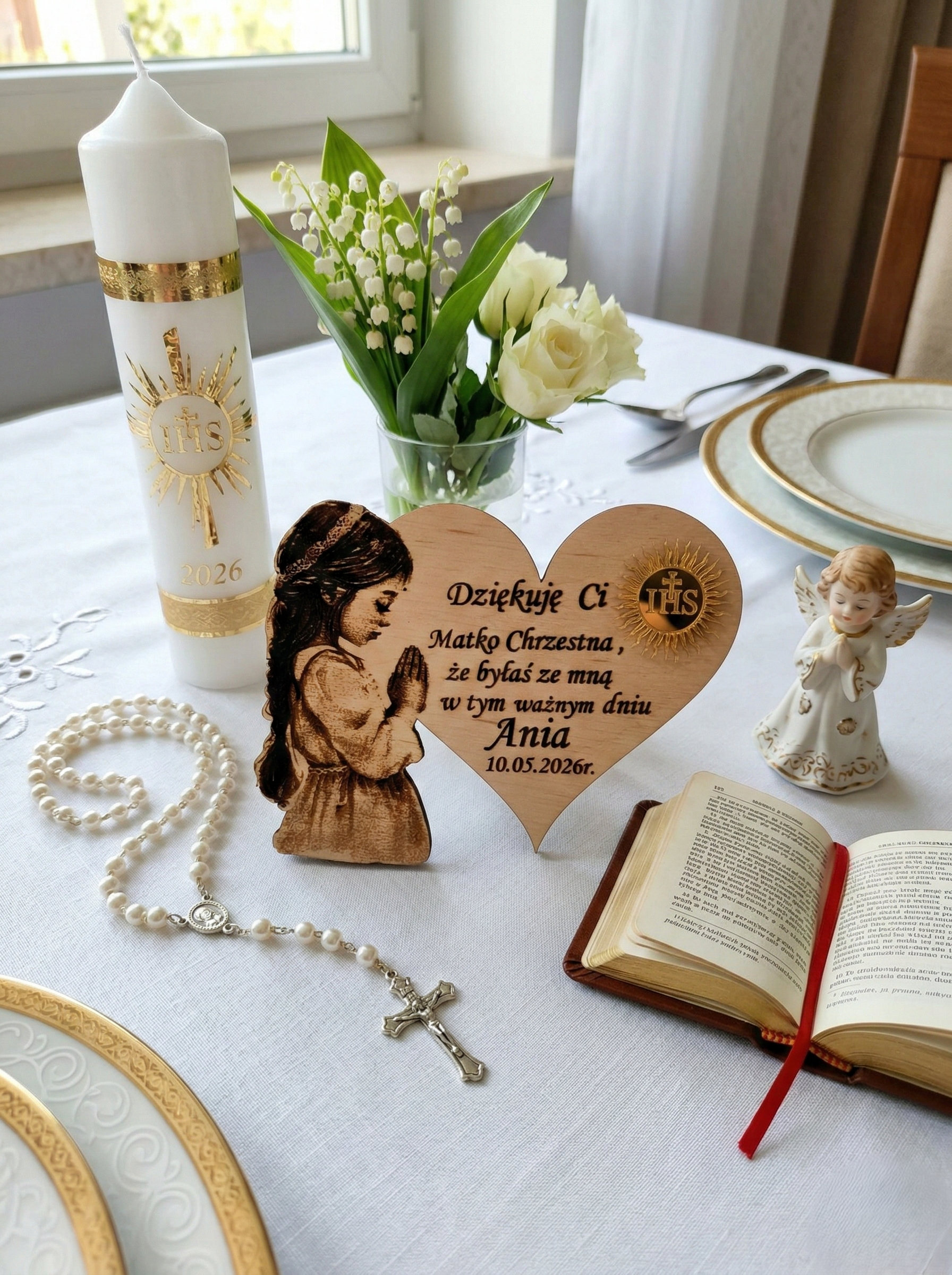 Podziękowania dla gości komunijnych - Magnes Serce Lustrzane z Grawerem - obrazek 2