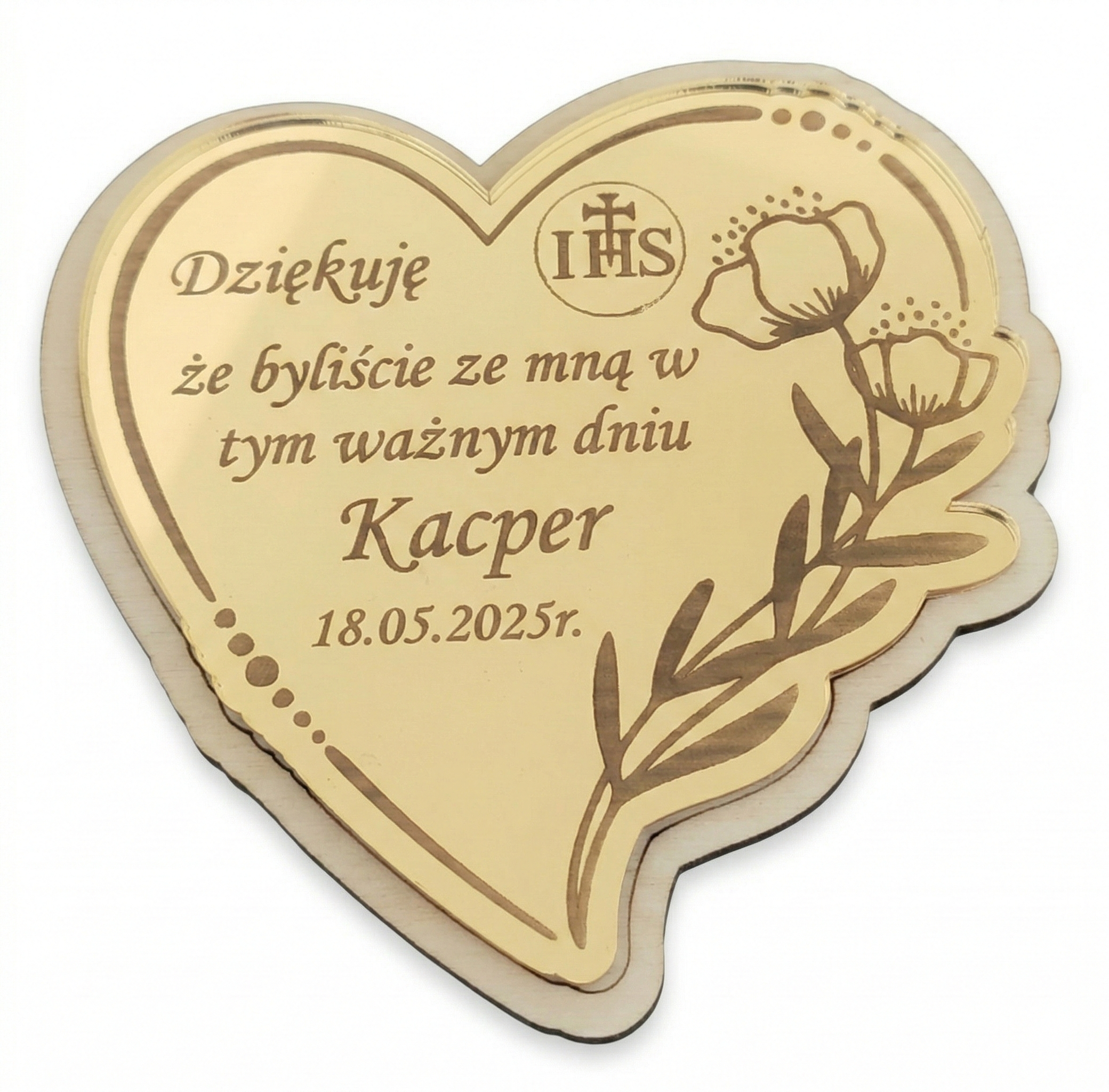 Personalizowane Serce Lustrzane – Nowoczesne Podziękowanie za Przybycie na Komunię - obrazek 2