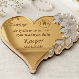 Podziękowanie dla Gości Komunijnych – Lustrzane Serce z Grawerem na Sklejce