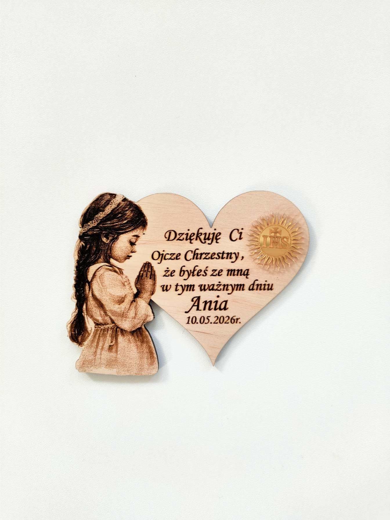 Podziękowania dla gości komunijnych - Magnes Serce Lustrzane z Grawerem - obrazek 5