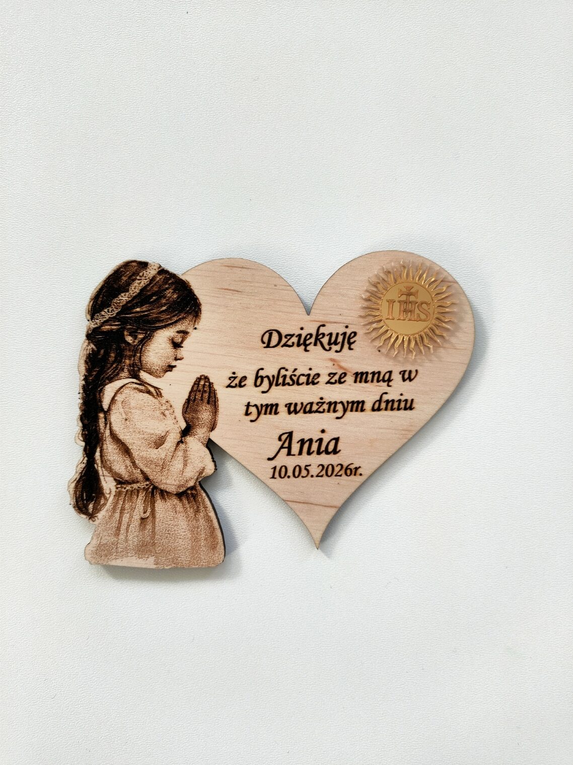 Podziękowania dla gości komunijnych - Magnes Serce Lustrzane z Grawerem - obrazek 4
