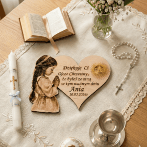 Podziękowania dla gości komunijnych - Magnes Serce Lustrzane z Grawerem