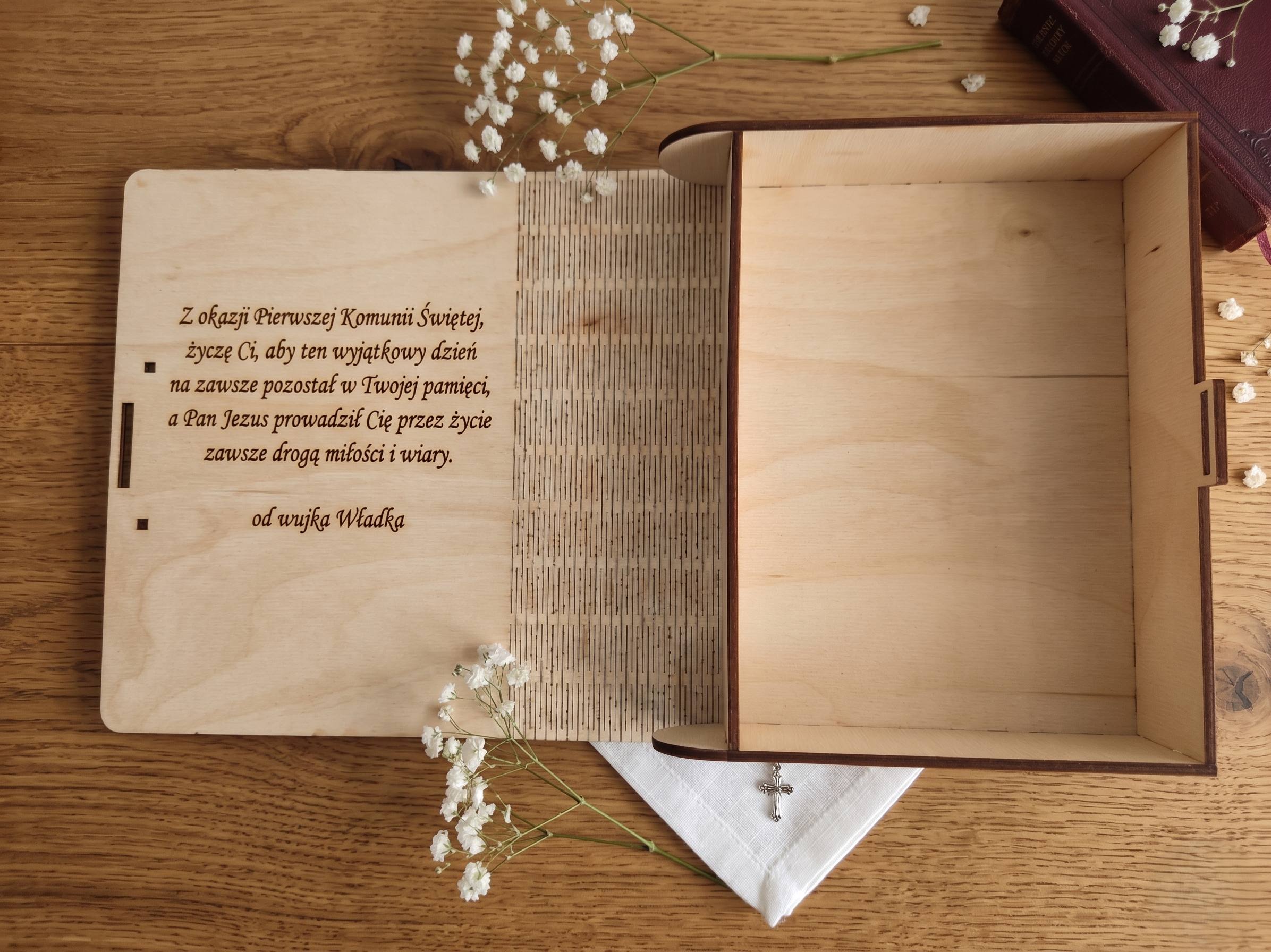 Pamiątka Pierwszej Komunii Świętej - Personalizowane Drewniane Pudełko ze Zdjęciem i Dedykacją - obrazek 2