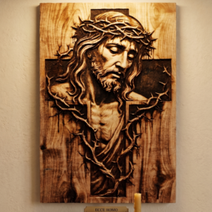 Wypalany w drewnie obraz Ecce Homo - Chrystus w koronie cierniowej