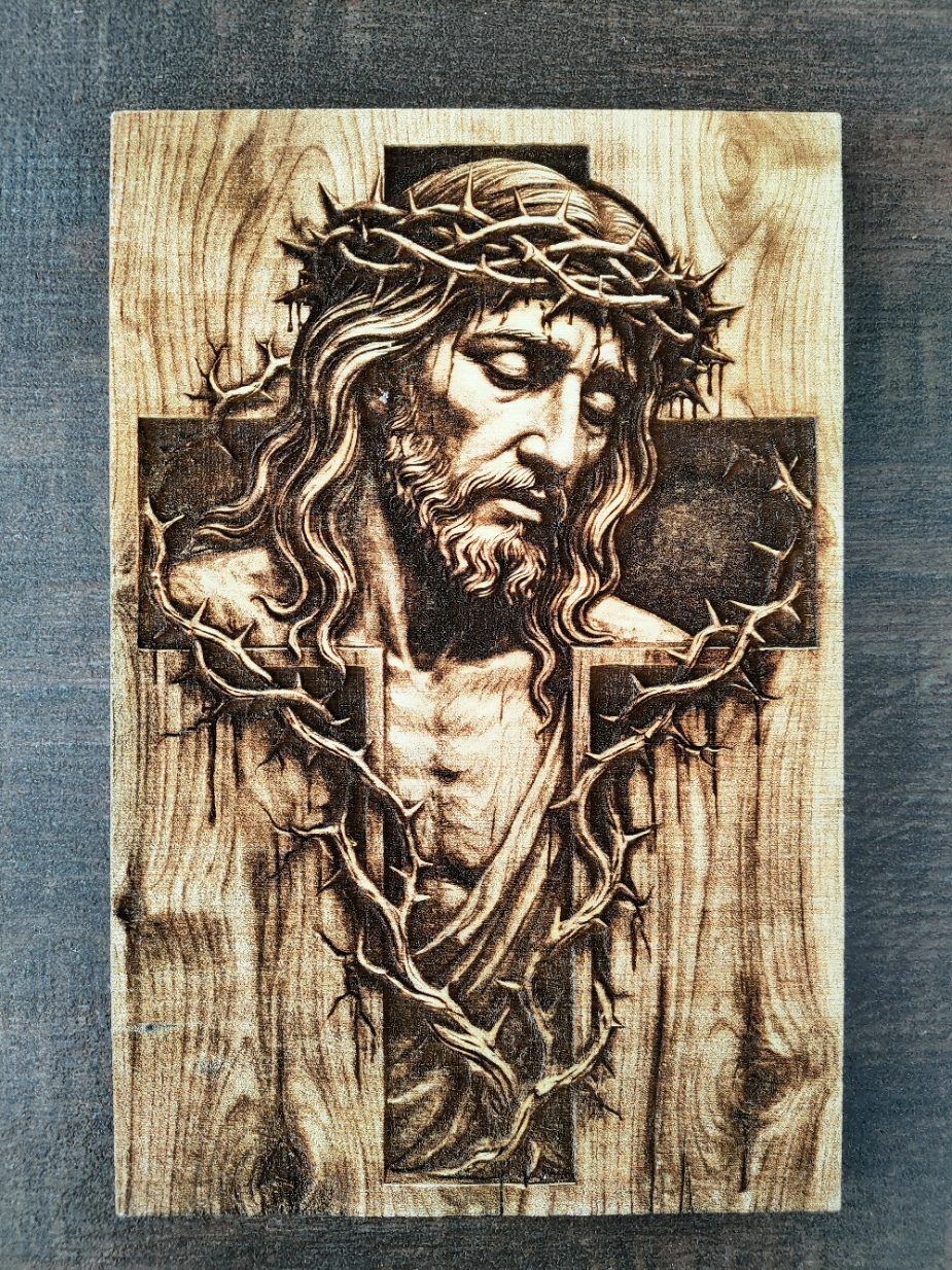 Wypalany w drewnie obraz Ecce Homo - Chrystus w koronie cierniowej - obrazek 3